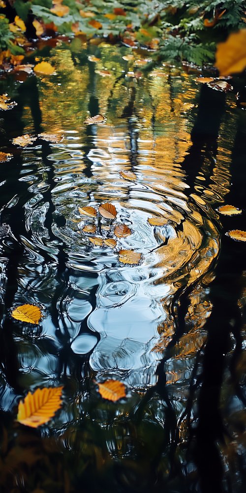 Leaves floating on rippling water wallpaper