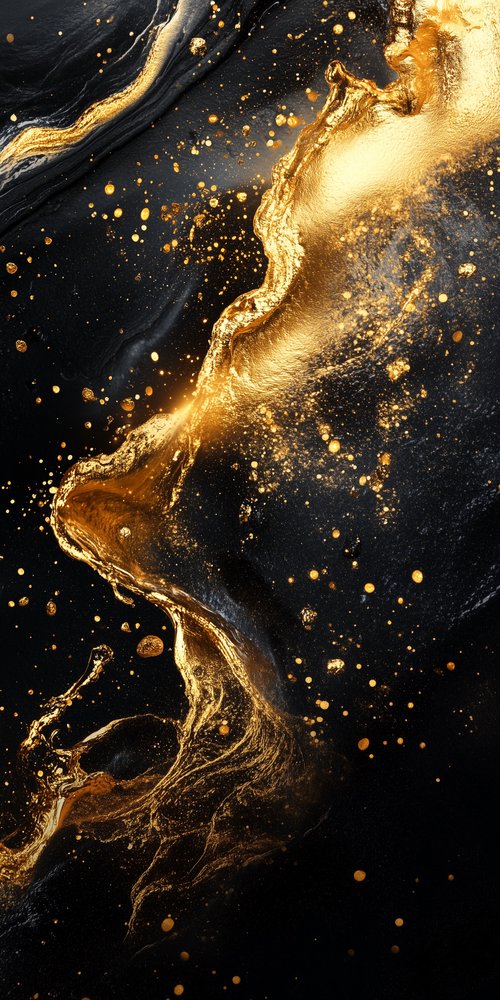 A black and gold abstract painting