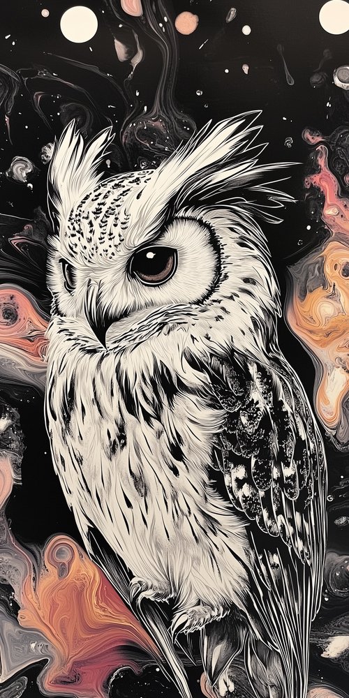 Owl with cosmic background wallpaper