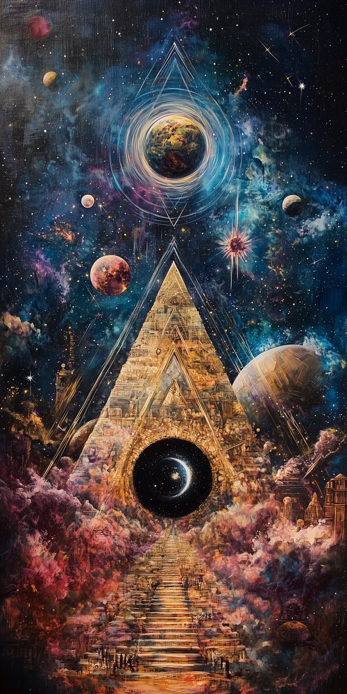 Surreal cosmic pyramid artwork wallpaper