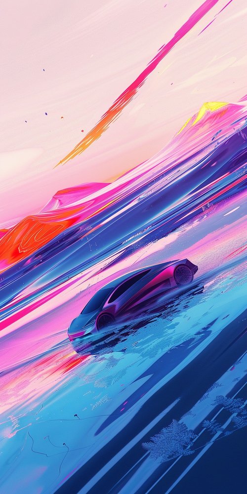 Futuristic car in vibrant landscape wallpaper