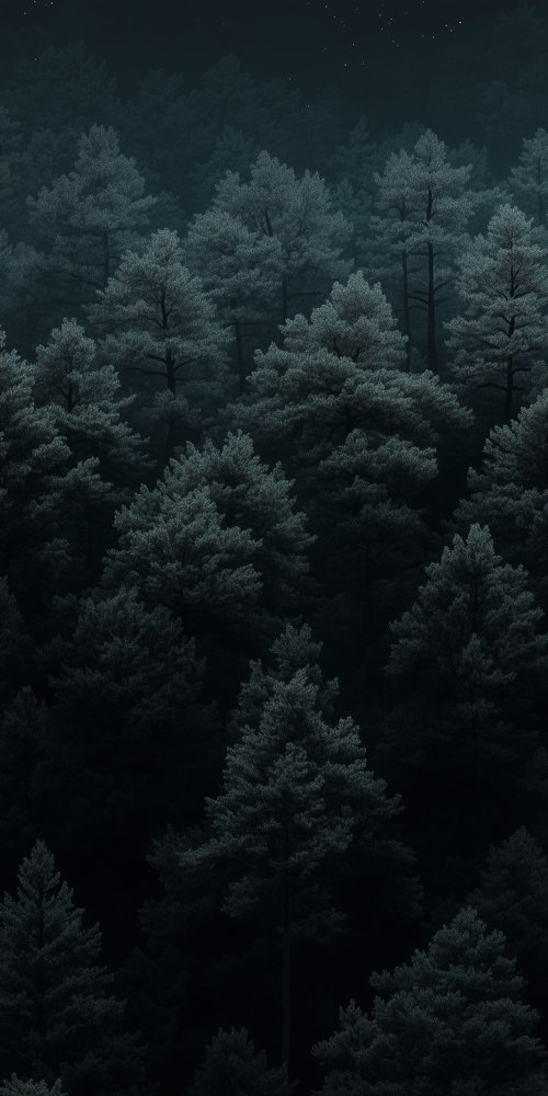 Dark forest with tall trees wallpaper