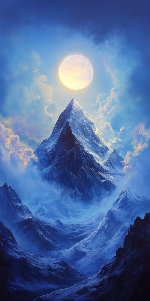 Mountain peak under full moon wallpaper