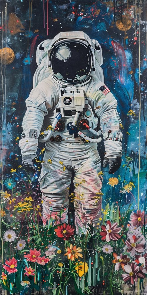 Astronaut in flower field 1 wallpaper