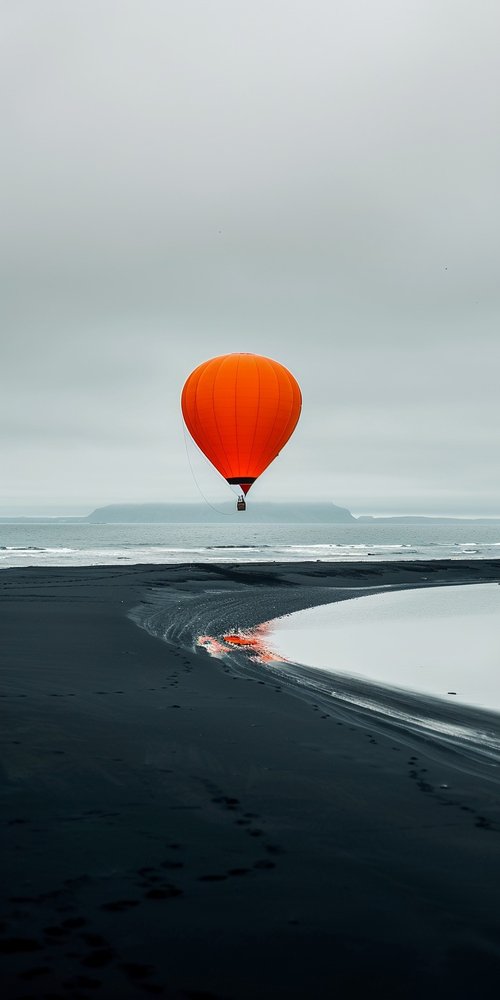 Orange hot air balloon beach wallpaper