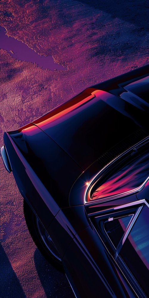 Classic car neon lit street wallpaper