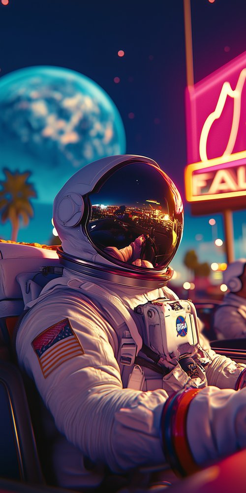 Astronaut in futuristic city wallpaper