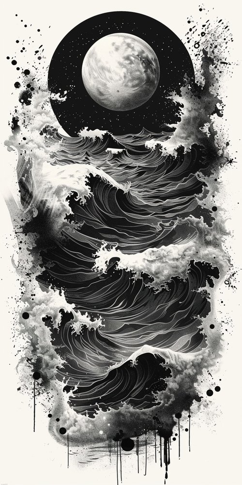 Moon ocean waves artwork wallpaper