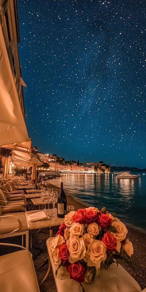 A bunch of roses on a table by the water wallpaper