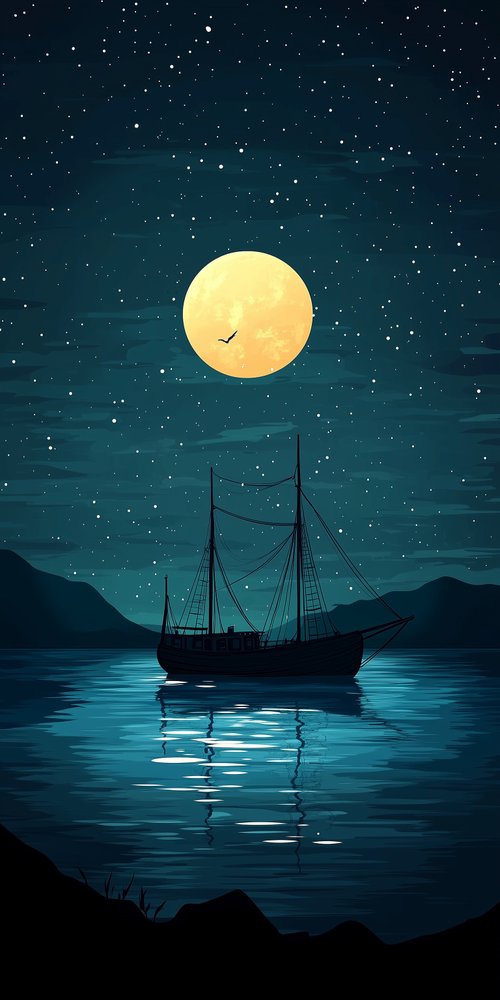 Sailing ship under full moon wallpaper