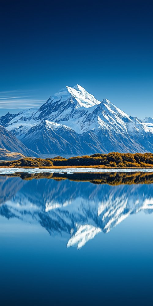 Snowy mountain reflecting in lake wallpaper