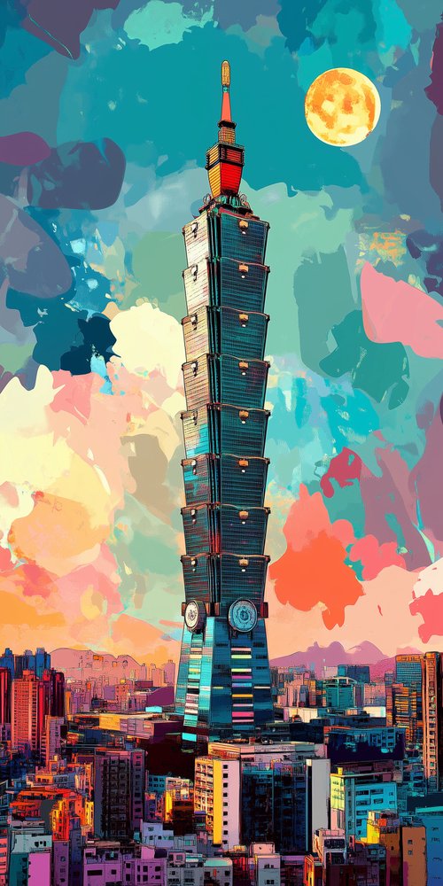 Colorful cityscape with tower wallpaper
