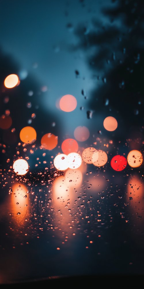 Raindrops on window blurred lights wallpaper