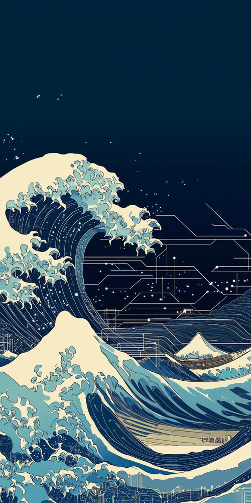 Wave with digital elements wallpaper