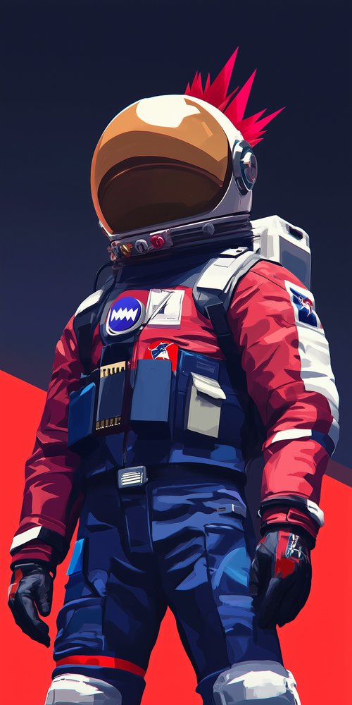 Punk astronaut in colorful suit