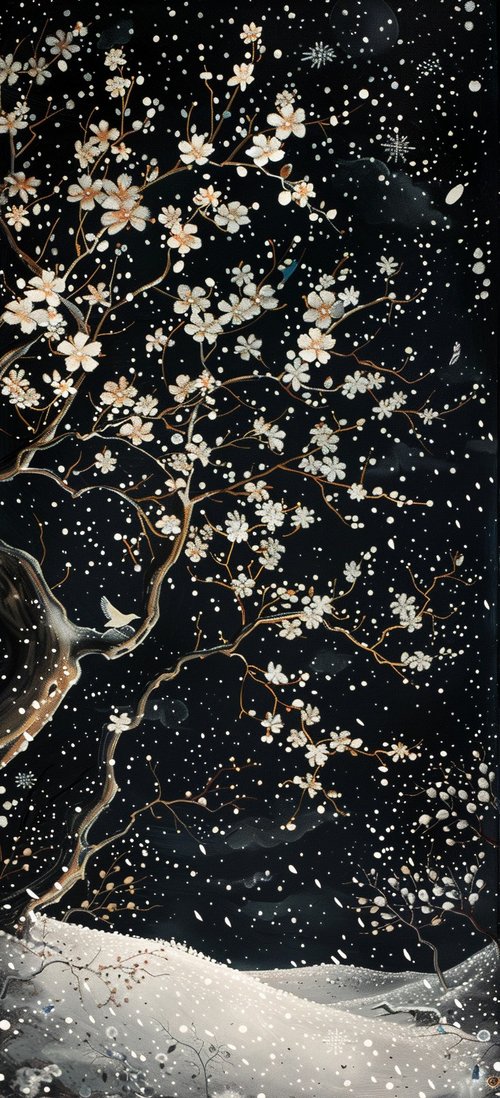 Snowy night blossoms wallpaper