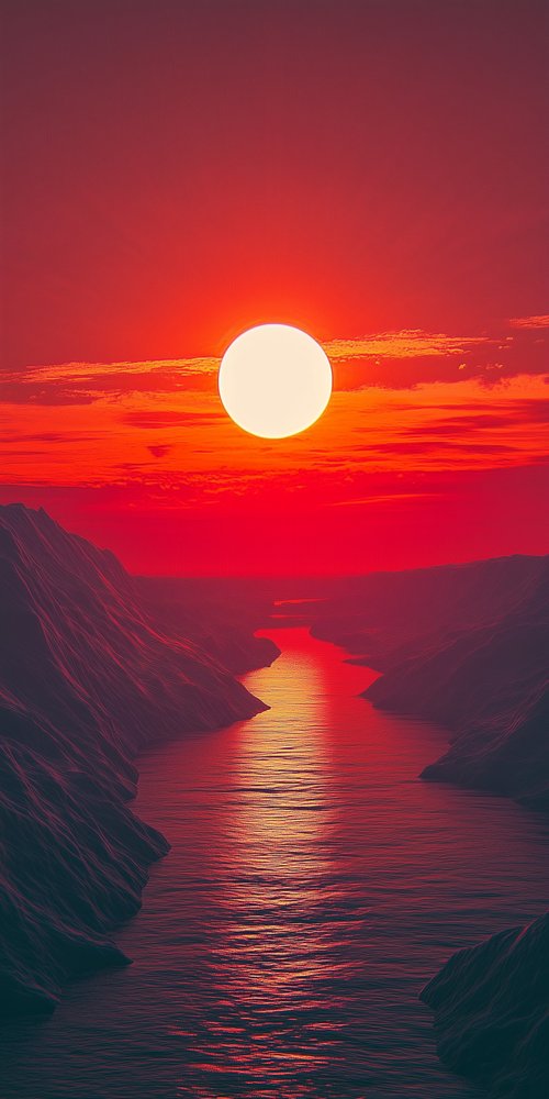 A red sunset over a body of water wallpaper