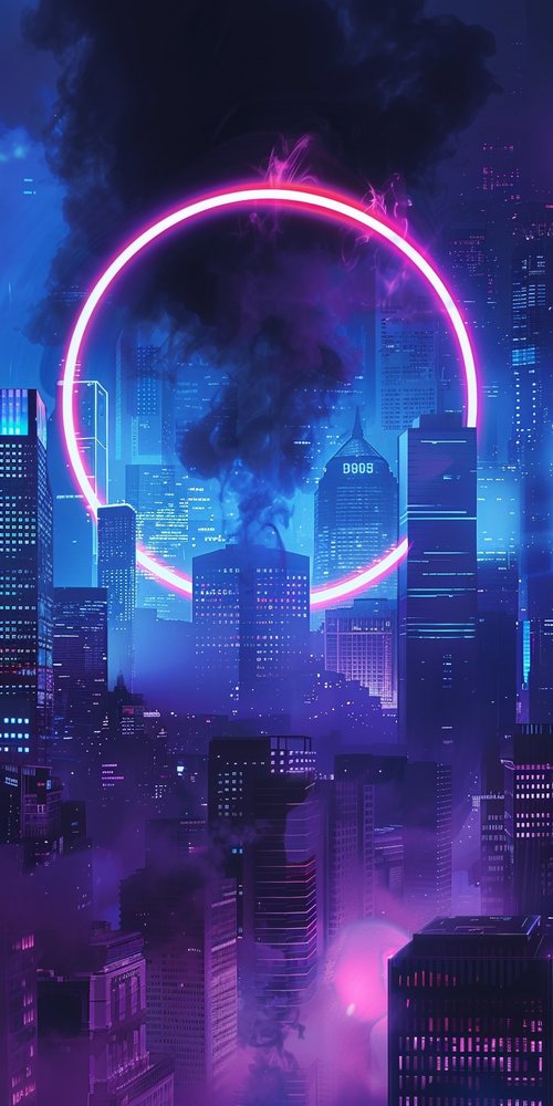 Futuristic cityscape with neon lights wallpaper