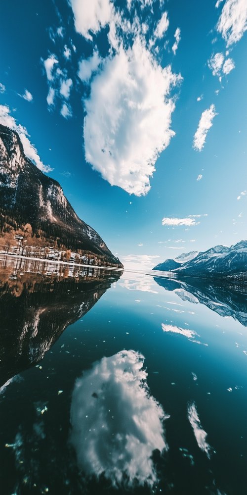A lake with a mountain in the background wallpaper
