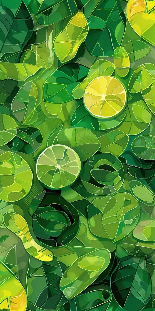 Abstract green leaves and limes wallpaper