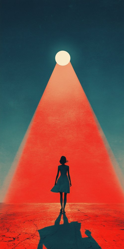 A woman standing in front of a red light wallpaper