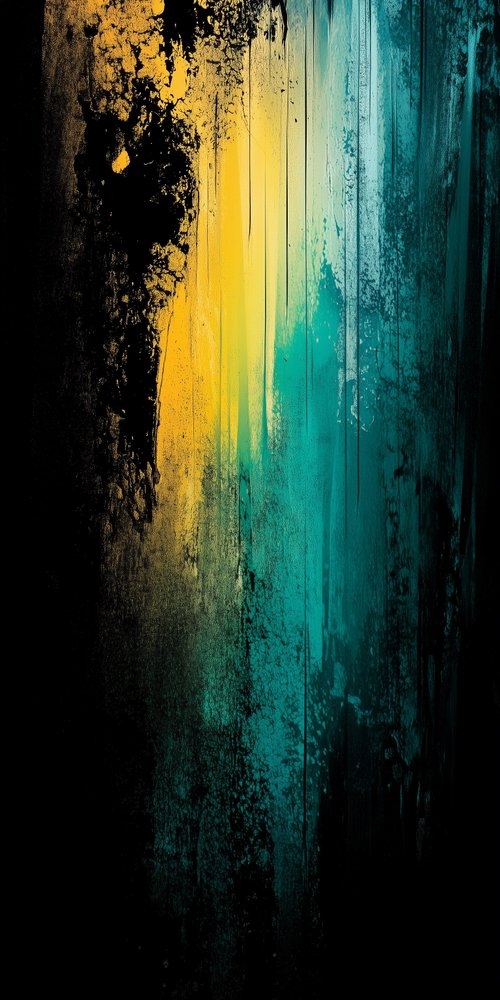 A painting of a yellow and green color wallpaper
