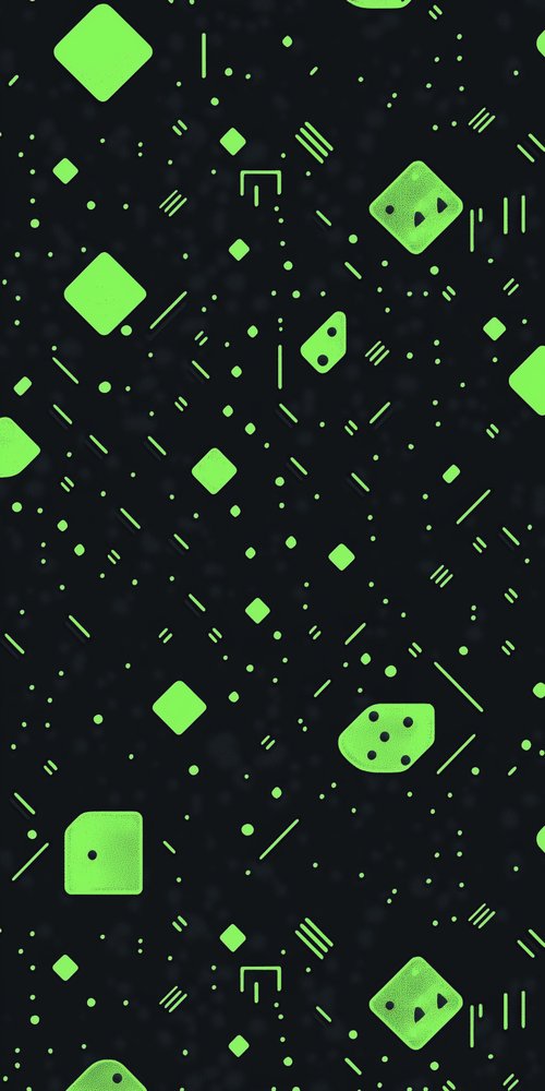 A black background with green and white geometric shapes wallpaper