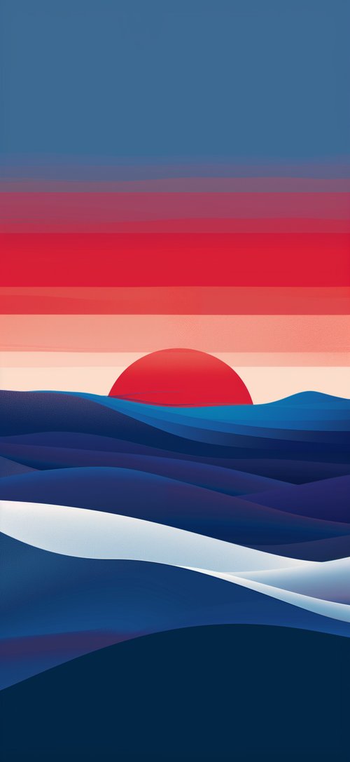 A sunset with a red sun in the sky wallpaper