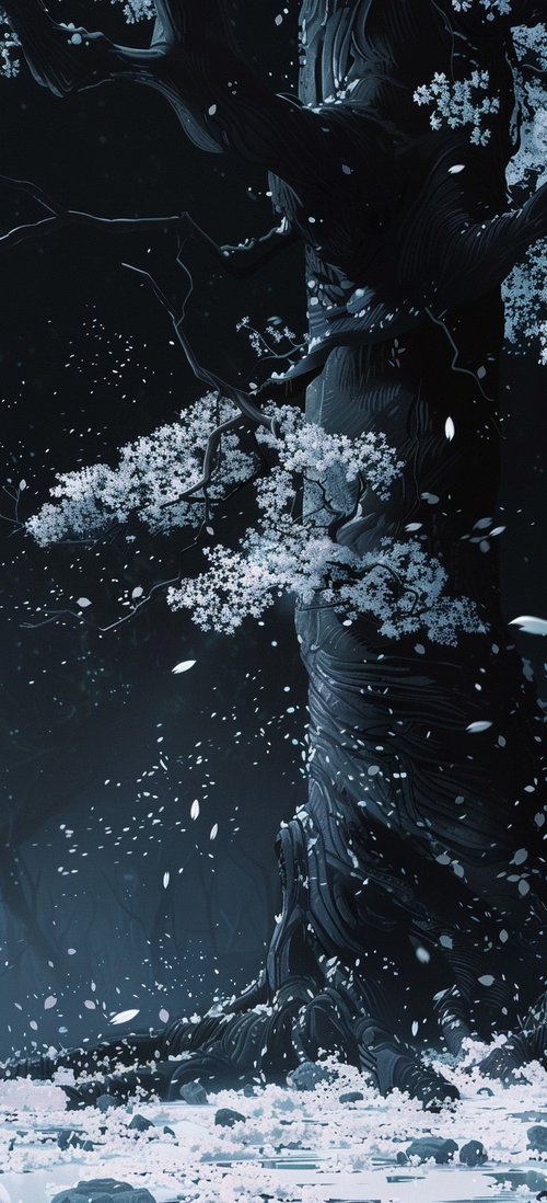 Blossoming tree at night wallpaper