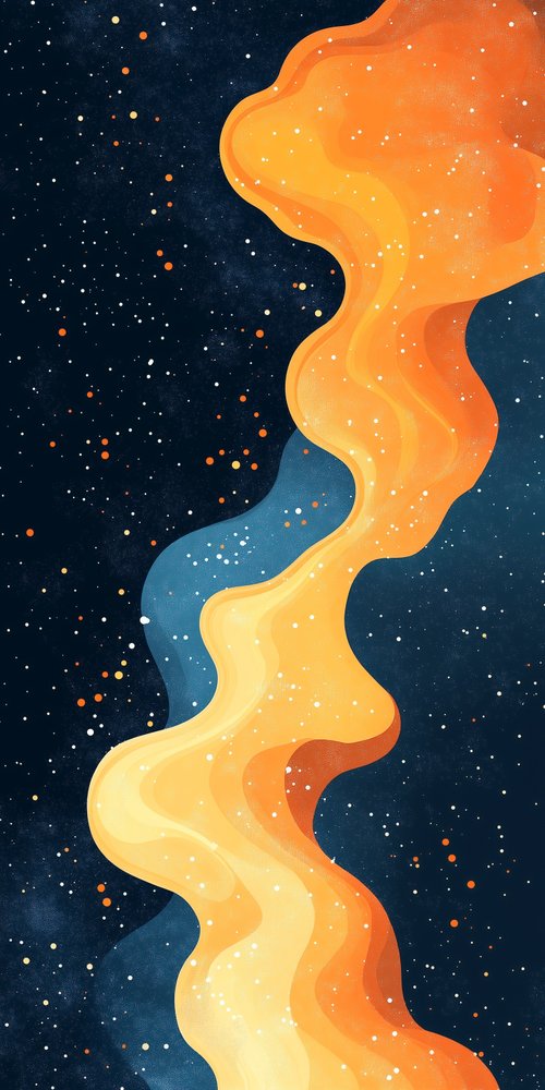 A painting of a long orange and blue wave wallpaper