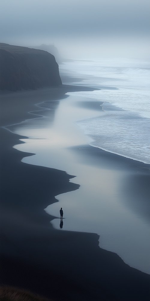 A person standing on a cliff overlooking the ocean