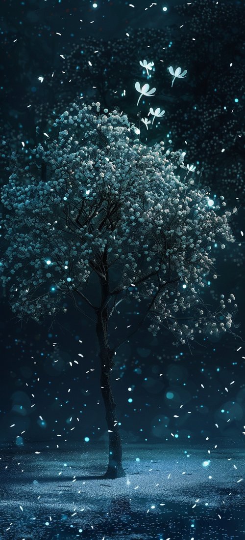 Tree in night sky wallpaper