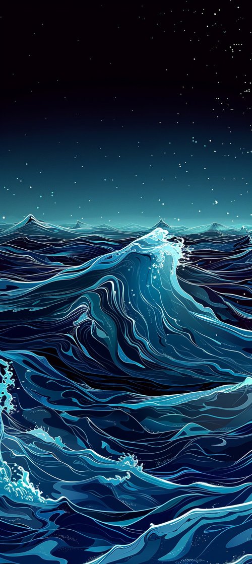 Waves under starry sky wallpaper