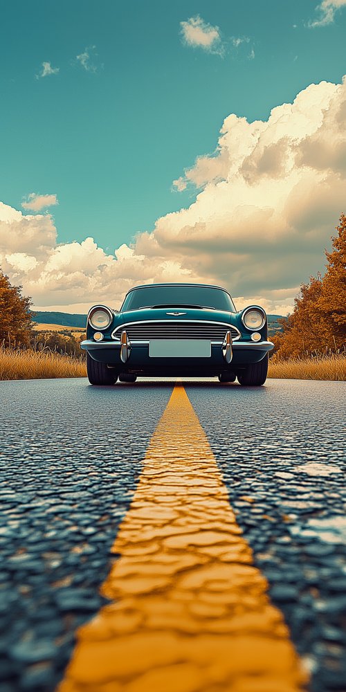 Vintage car on open road wallpaper