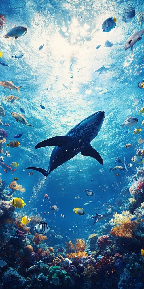 Underwater scene with marine life wallpaper