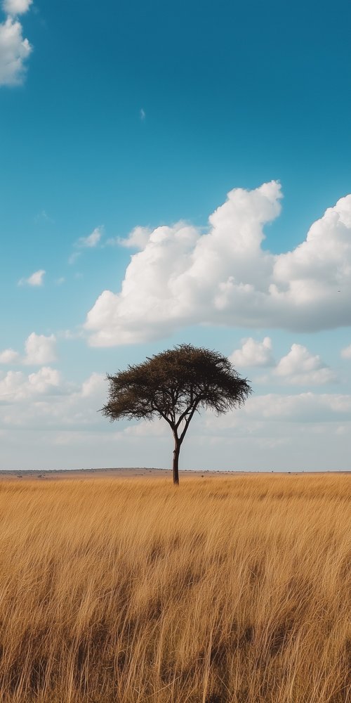 Lone tree in grassy field wallpaper