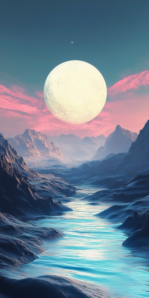 Fantasy landscape with large moon wallpaper