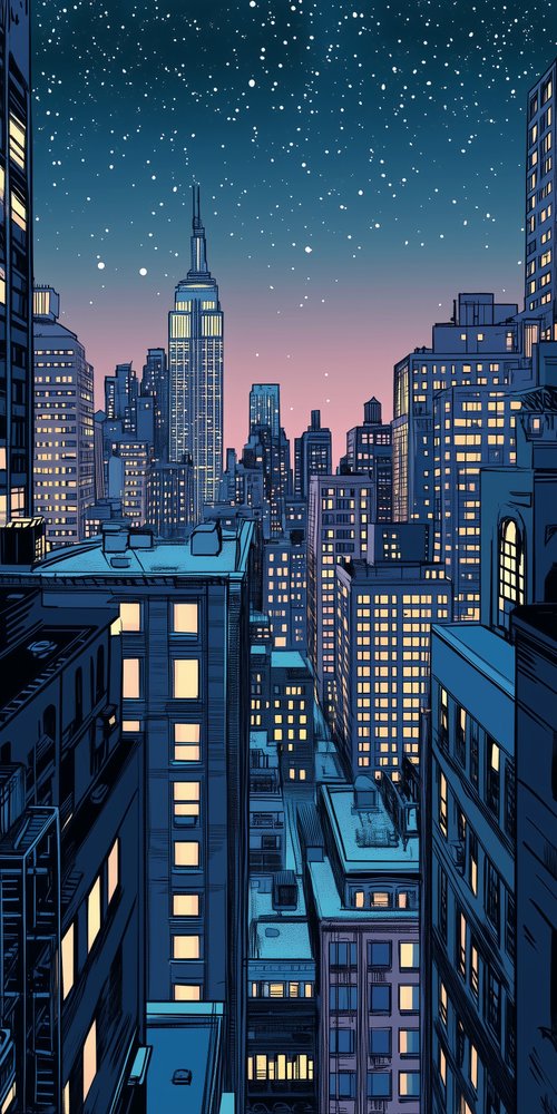 Cityscape at night with stars wallpaper