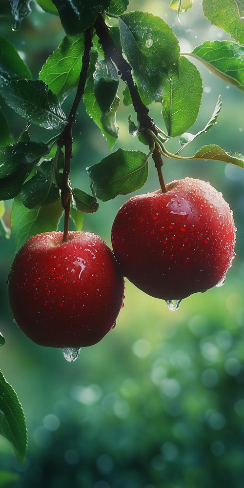 Two red apples with leaves wallpaper