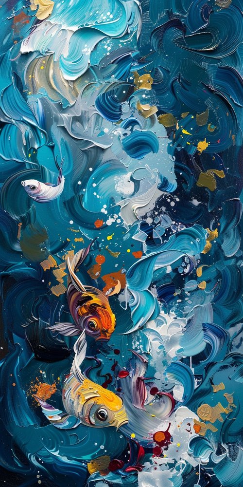 Abstract fish swirl painting wallpaper