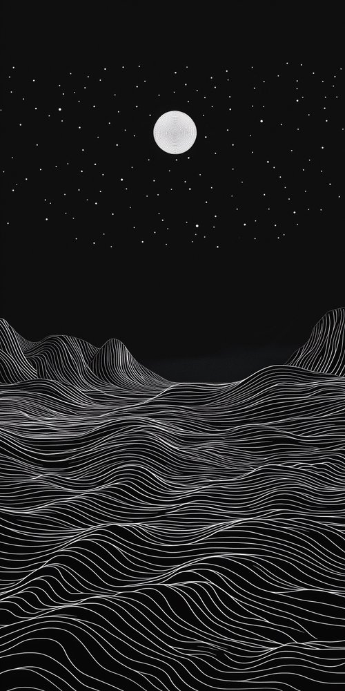 A drawing of a moon over a body of water wallpaper