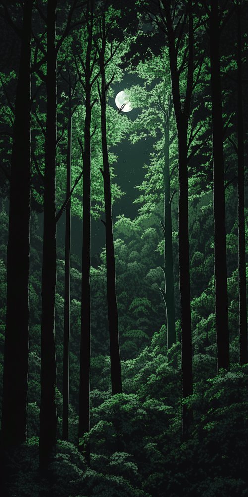 Moonlit forest with trees wallpaper