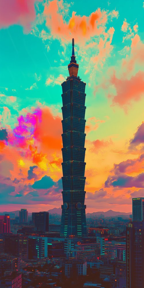 Colorful cityscape with skyscraper wallpaper