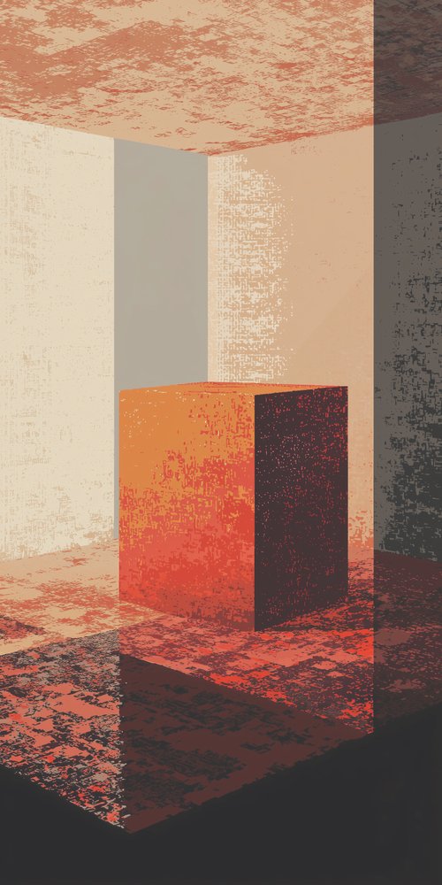 Abstract cube in textured room wallpaper