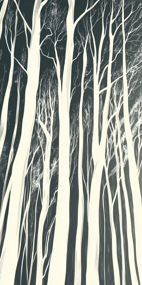 A black and white illustration of trees wallpaper