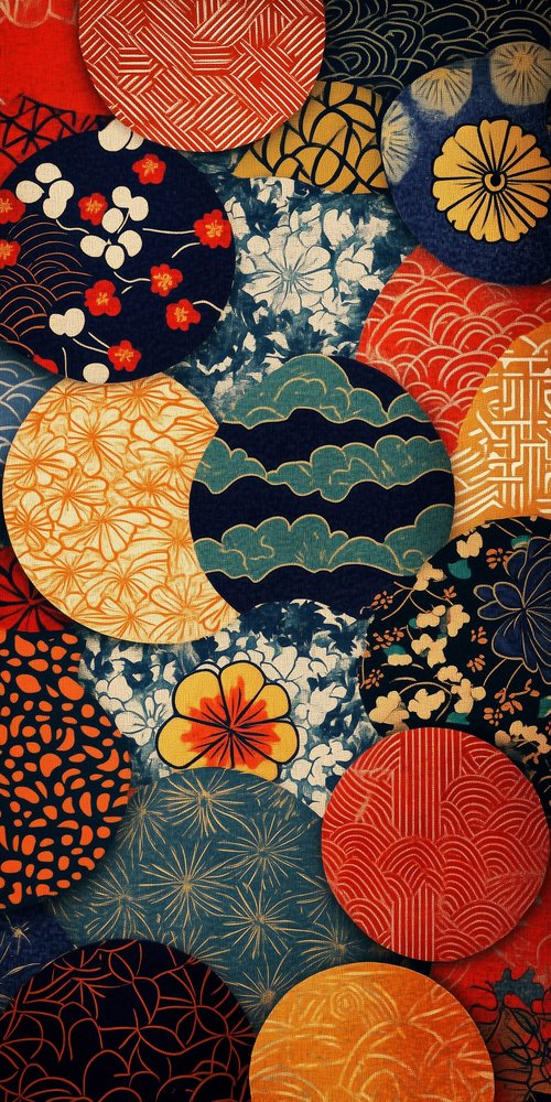 Colorful japanese pattern circles wallpaper