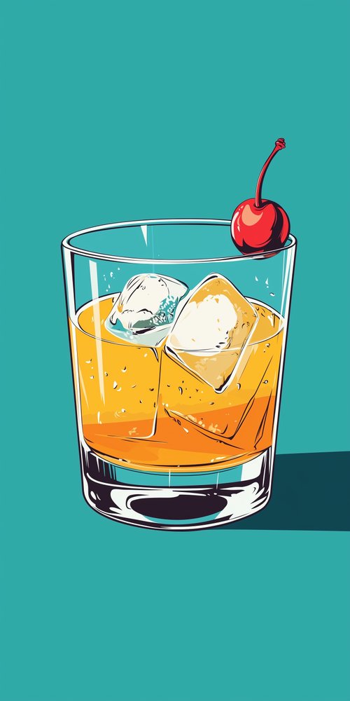 A glass of whiskey with a cherry on the side wallpaper
