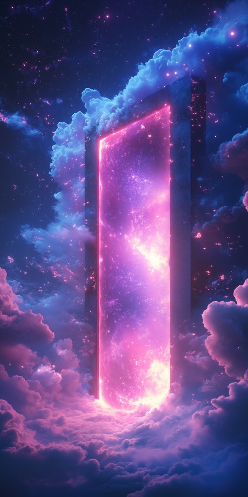 Glowing portal in cosmic clouds wallpaper