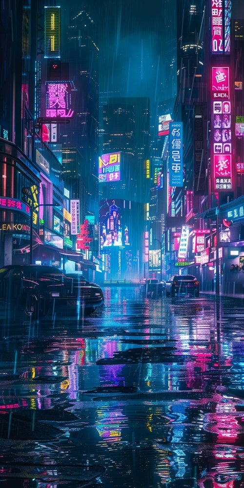 Cyberpunk cityscape night rain wallpaper
