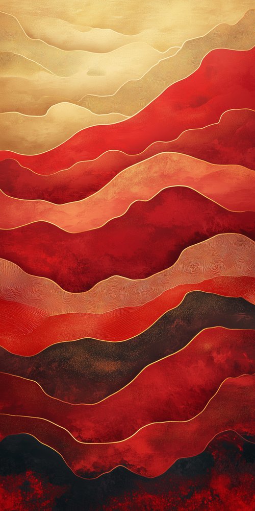 Abstract red and gold waves wallpaper
